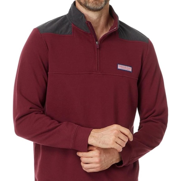 Vineyard Vines Crimson and Charcoal Professor Shep Shirt 1/4 Zip Pullover